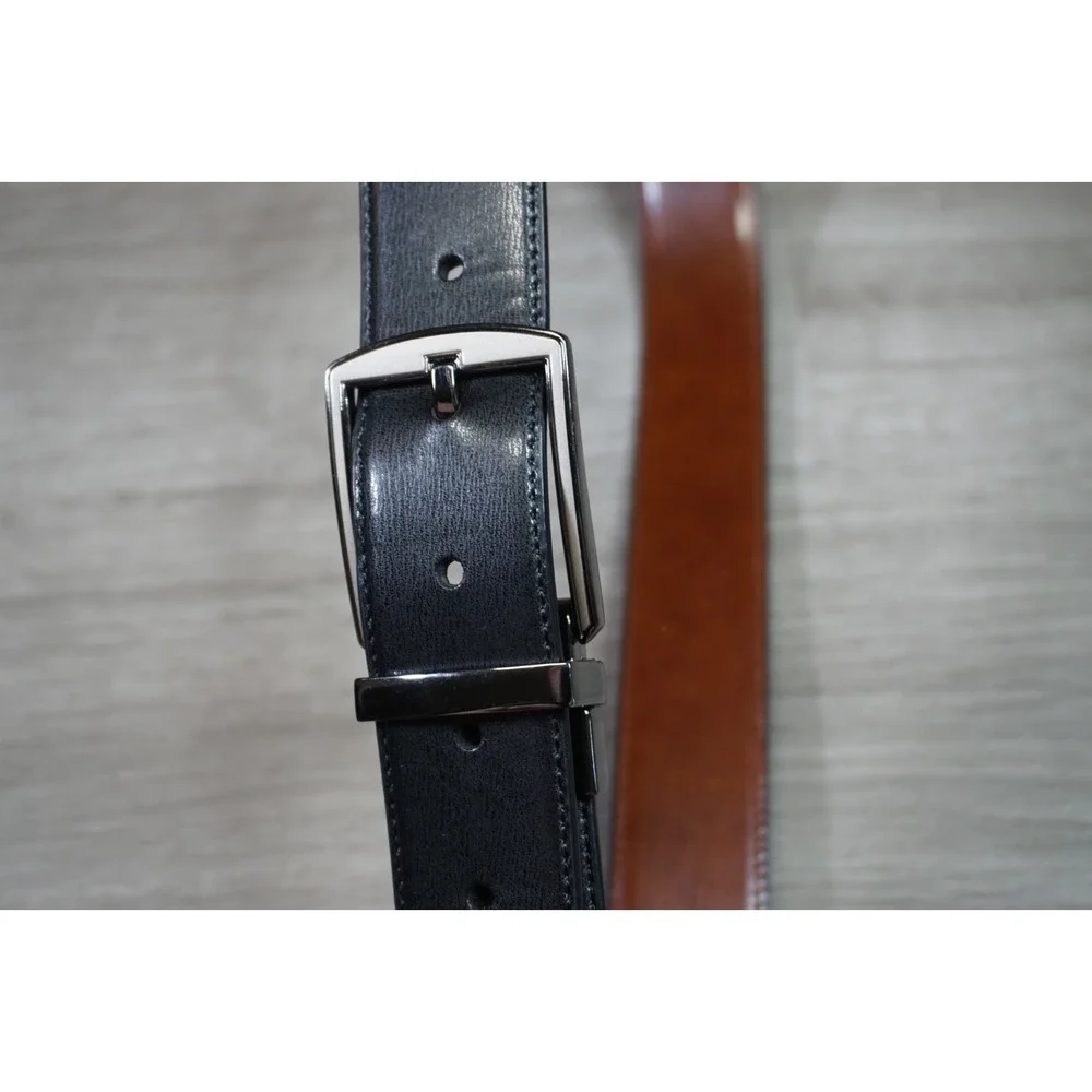 Nordstrom Grain Leather Belt Men's 36 Black Brown Silver Adjustable Waist Belt